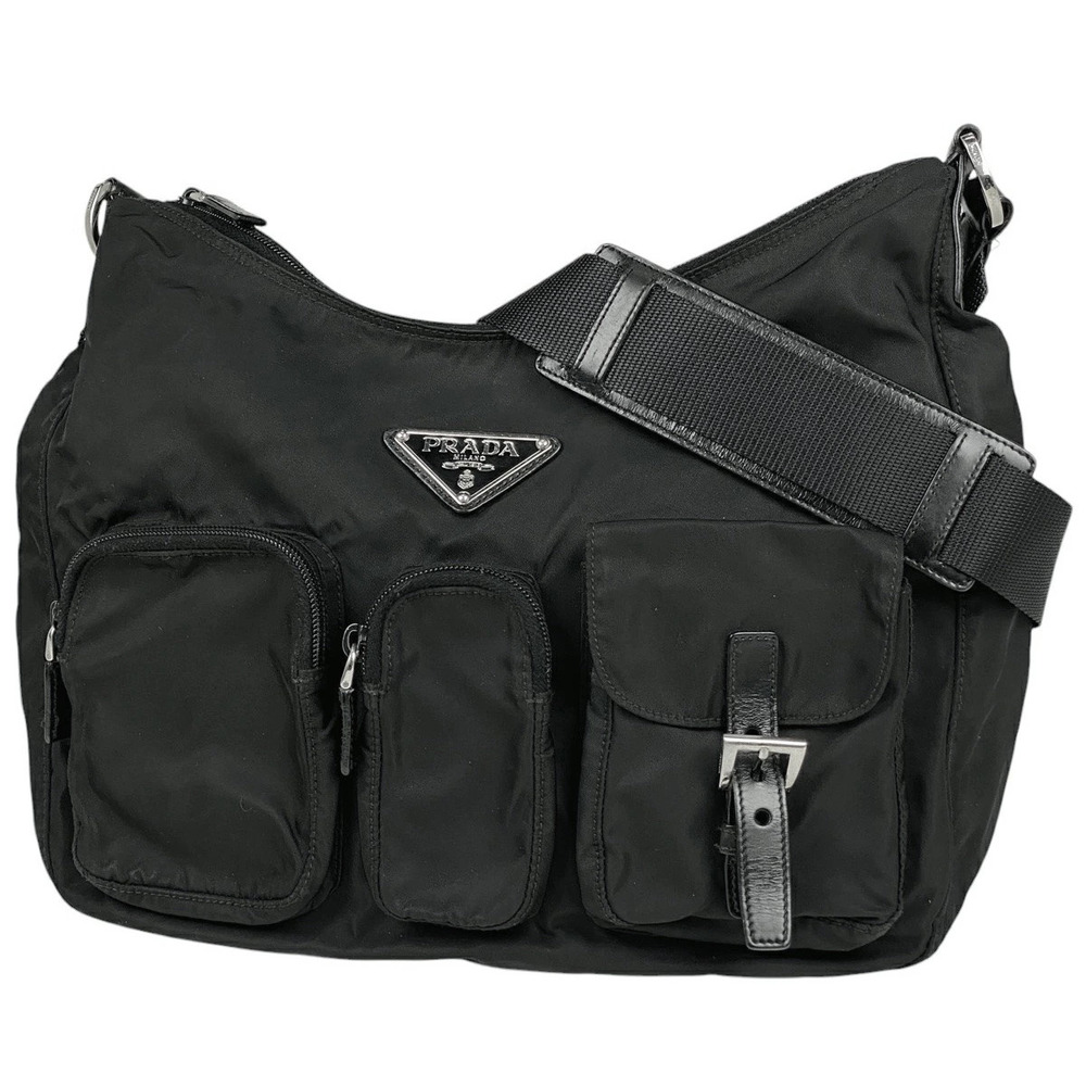Prada Logo Plate Shoulder Bag Crossbody Nero Black